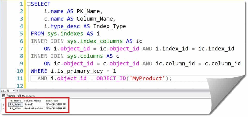 find primary key of a table in sql server