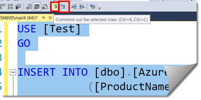 how to comment out in ssms