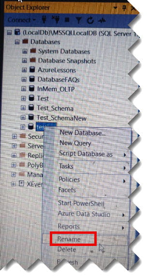 RENAME DATABASE SSMS