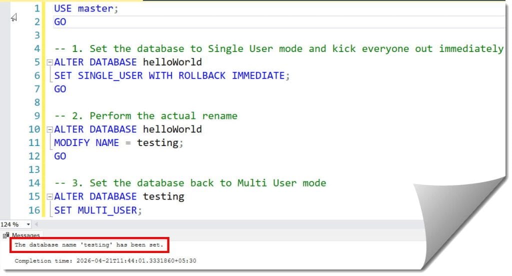 how to rename database name in sql