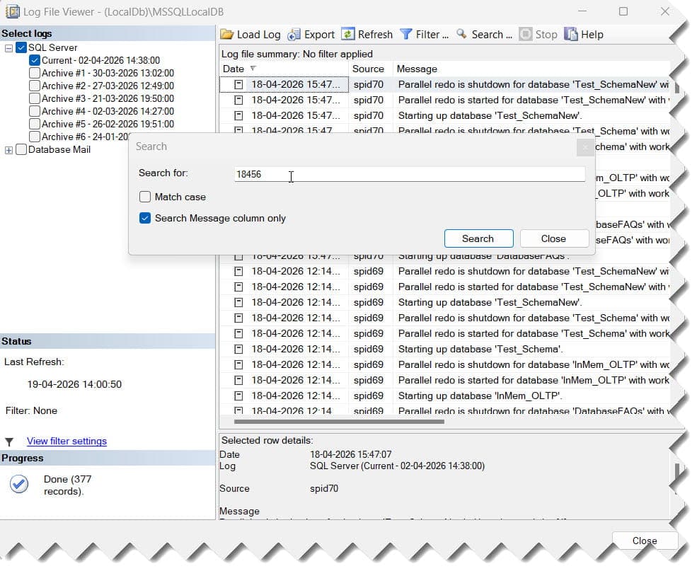 microsoft sql server error 18456
