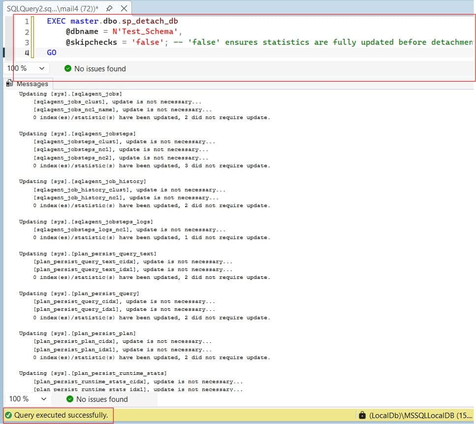 detach database sql server script