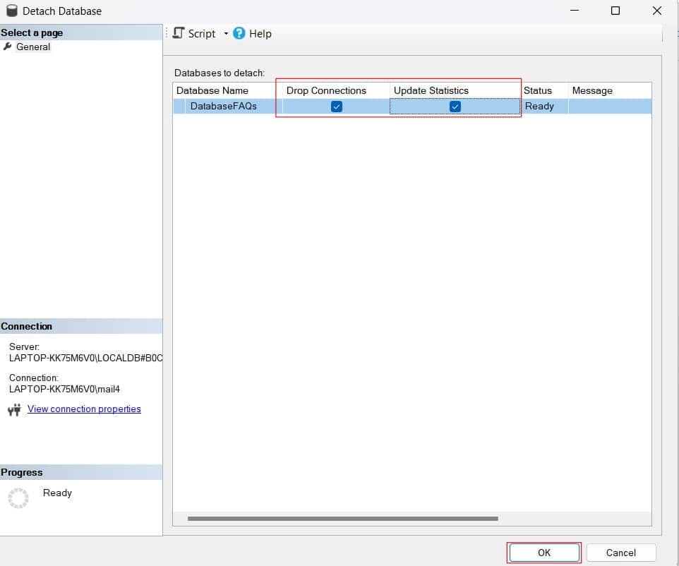 how to detach database SQL Server