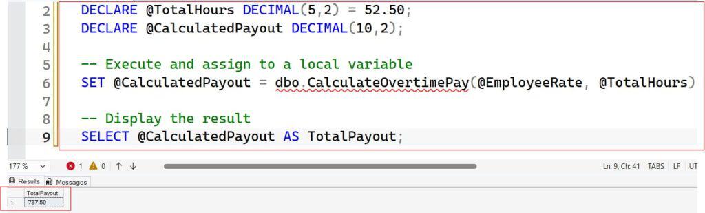 Execute a Function in SQL Server with Parameters