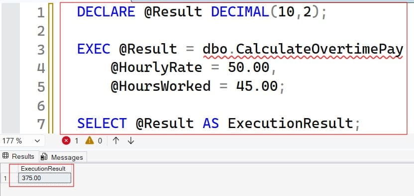 How to a Execute Function in SQL Server with Parameters