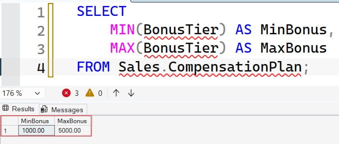 sql min and max in same query