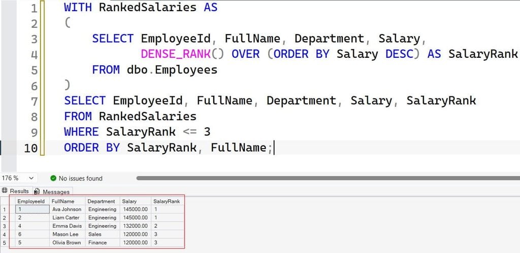 Find the Top 3 Employees by Salary in SQL Server