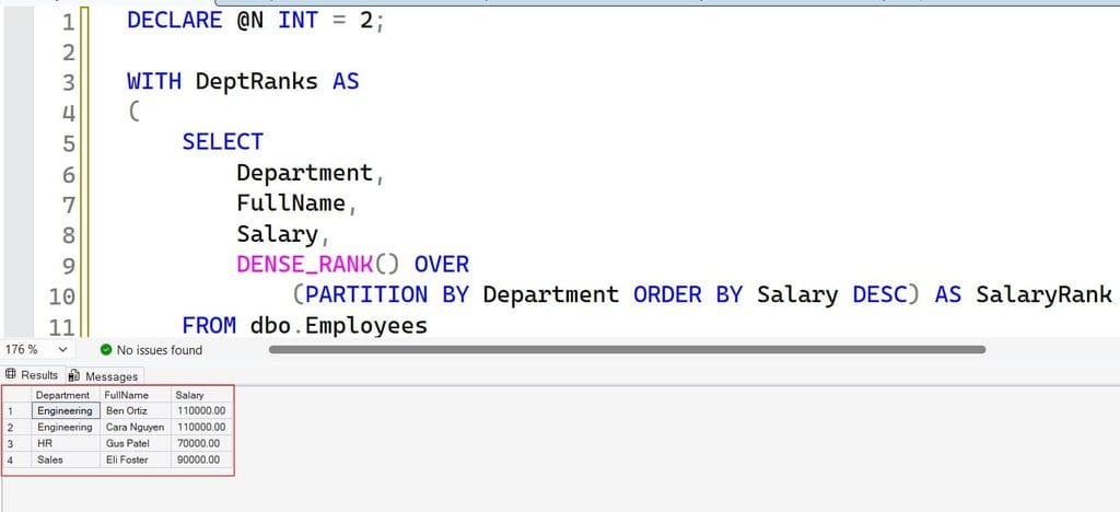 find nth highest salary in sql server using row_number