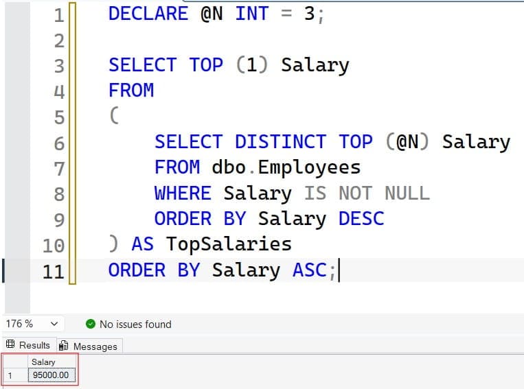 find the nth highest salary in sql server