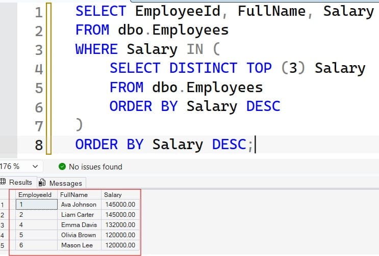 how to find top 3 highest salary in each department in sql