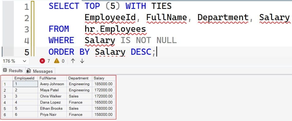 how to get top 5 highest salary in sql server