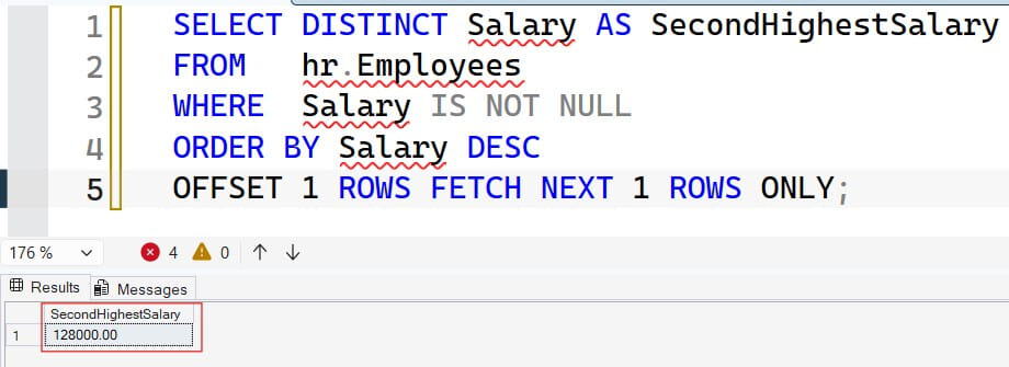 second highest salary in sql server with example